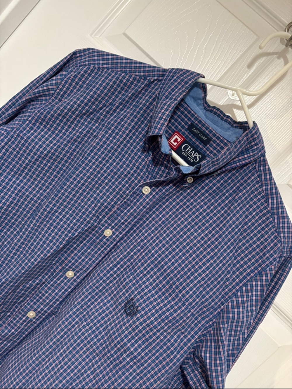 CHAPS Men's Navy Plaid Easy Care Button Down Shirt